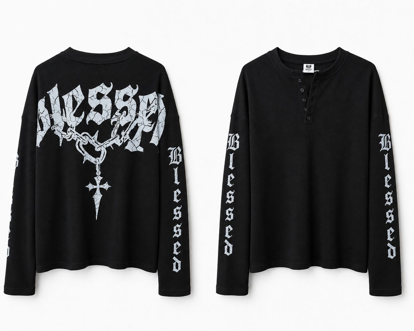 OVERSIZED LONG SLEEVE HENLEY T-SHIRT (BOXY FIT) BLACK