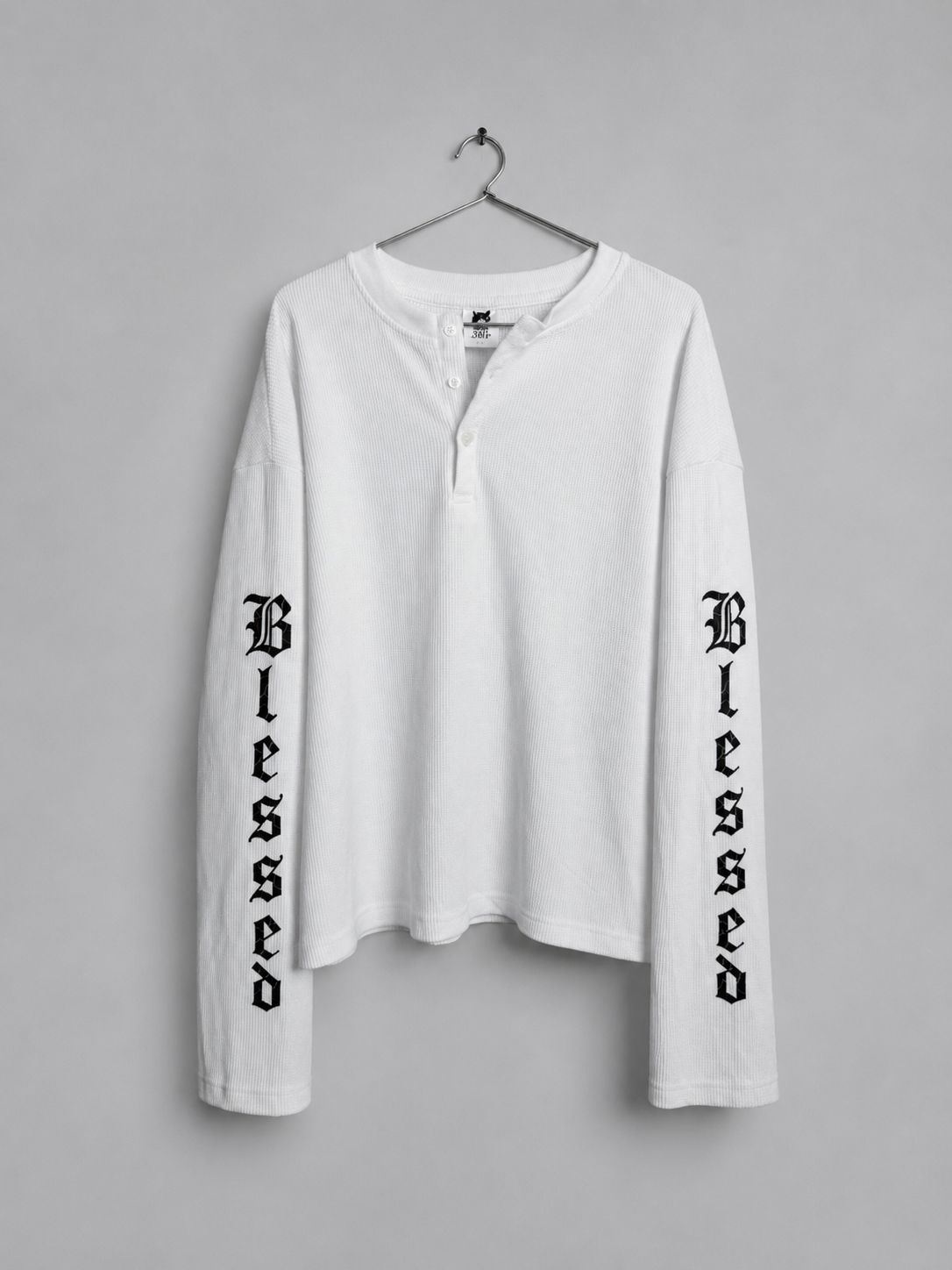 OVERSIZED LONG SLEEVE HENLEY T-SHIRT (BOXY FIT) WHITE
