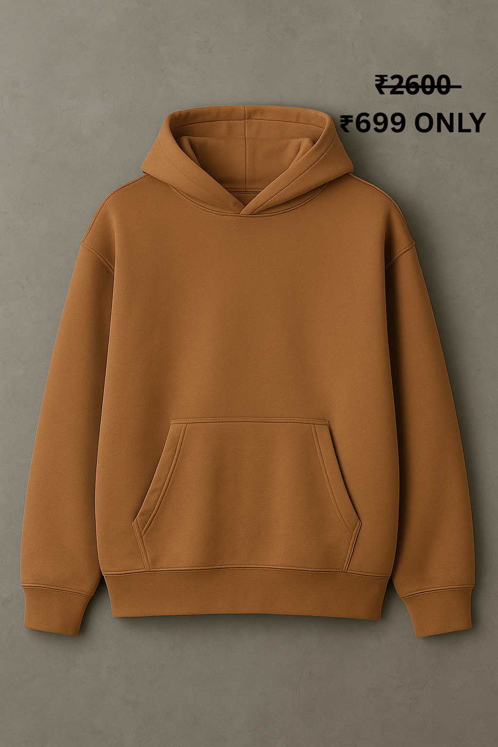 PREMIUM OVERSIZE TAN BROWN PLAIN HOODIE..