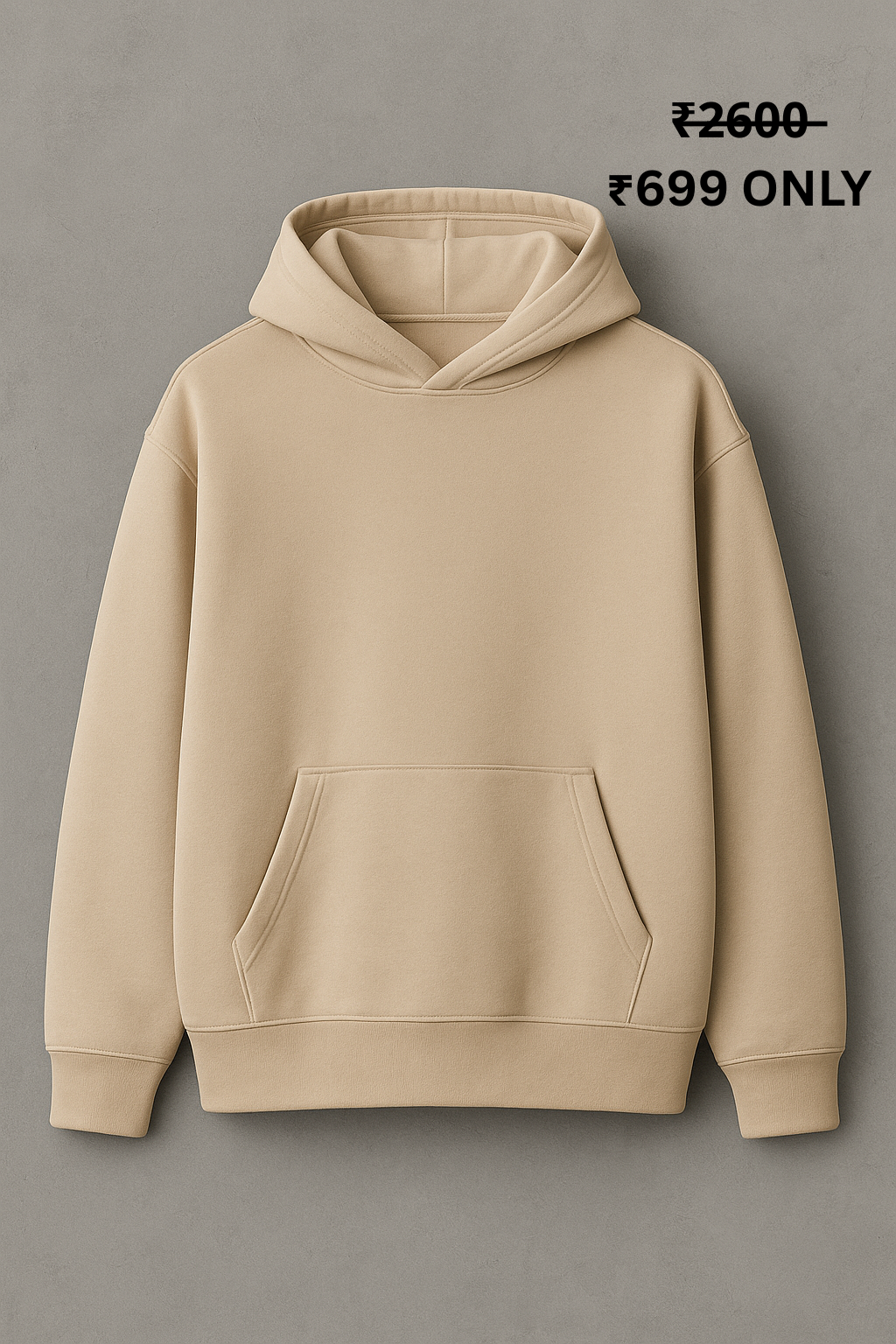 PREMIUM OVERSIZE BEIGE PLAIN HOODIE..