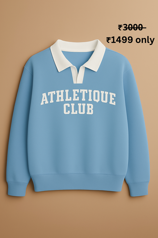PREMIUM OVERSIZE ATHLETIQUE POLO SWEATSHIRT (SKY BLUE)