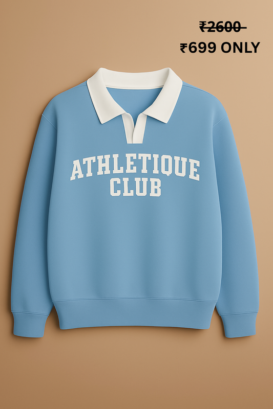 PREMIUM OVERSIZE ATHLETIQUE POLO SWEATSHIRT (SKY BLUE)