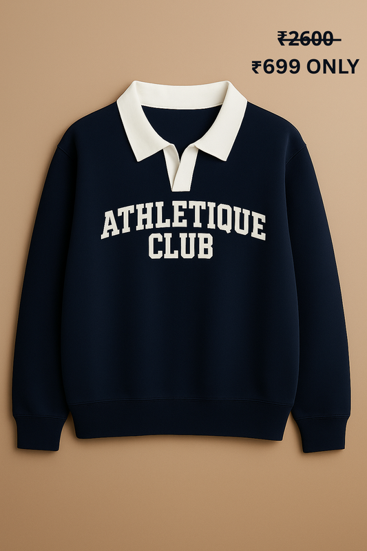 PREMIUM OVERSIZE ATHLETIQUE POLO SWEATSHIRT(NAVY BLUE)