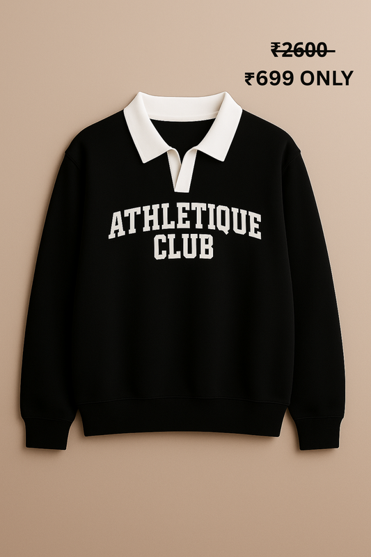 PREMIUM OVERSIZE ATHLETIQUE POLO SWEATSHIRT(BLACK)