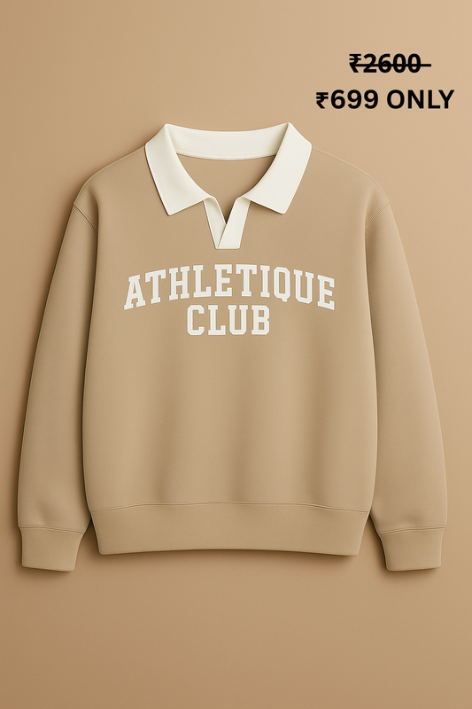 PREMIUM OVERSIZE ATHLETIQUE POLO SWEATSHIRT (BEIGE)