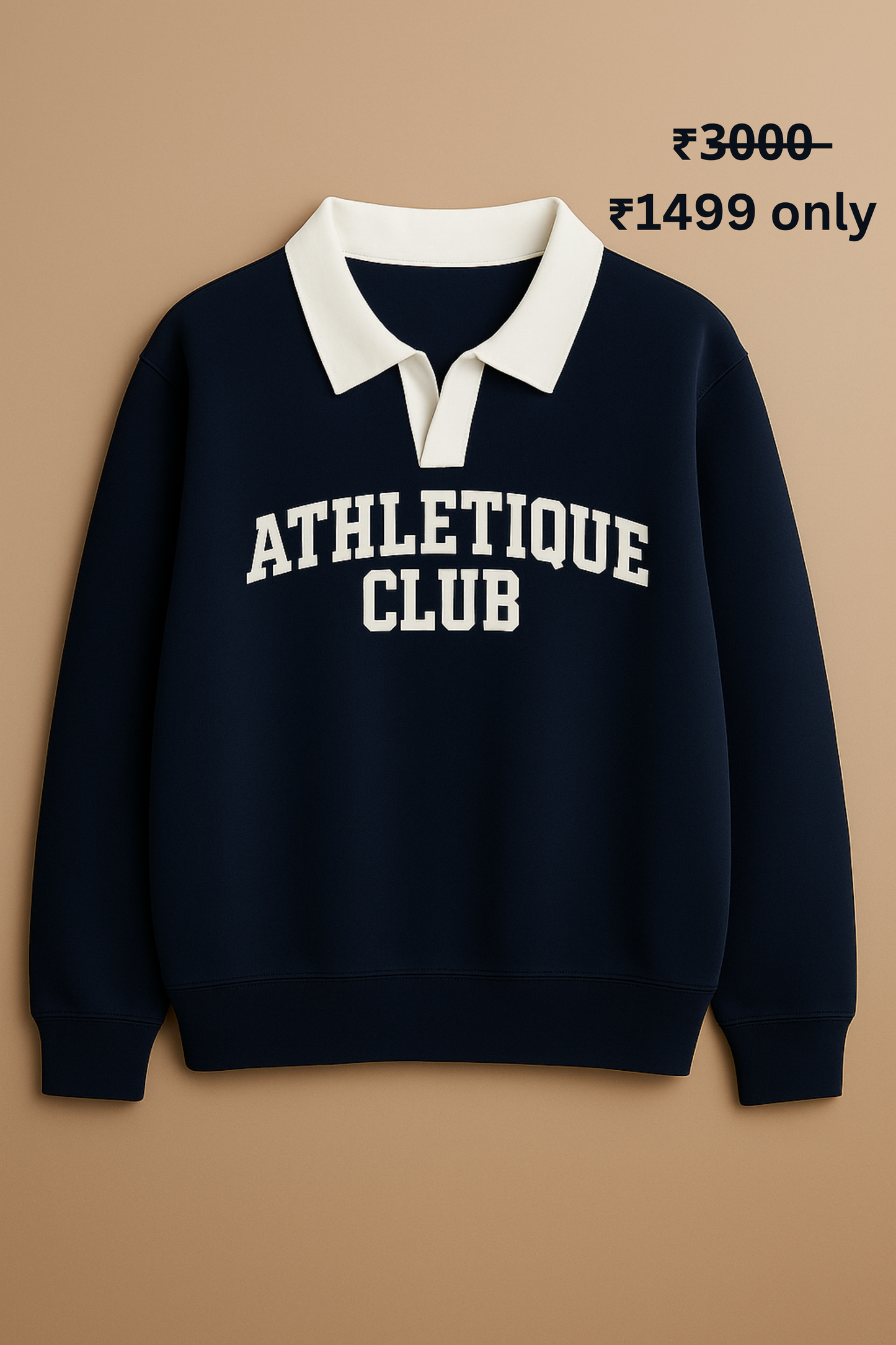 PREMIUM OVERSIZE ATHLETIQUE POLO SWEATSHIRT(NAVY BLUE)