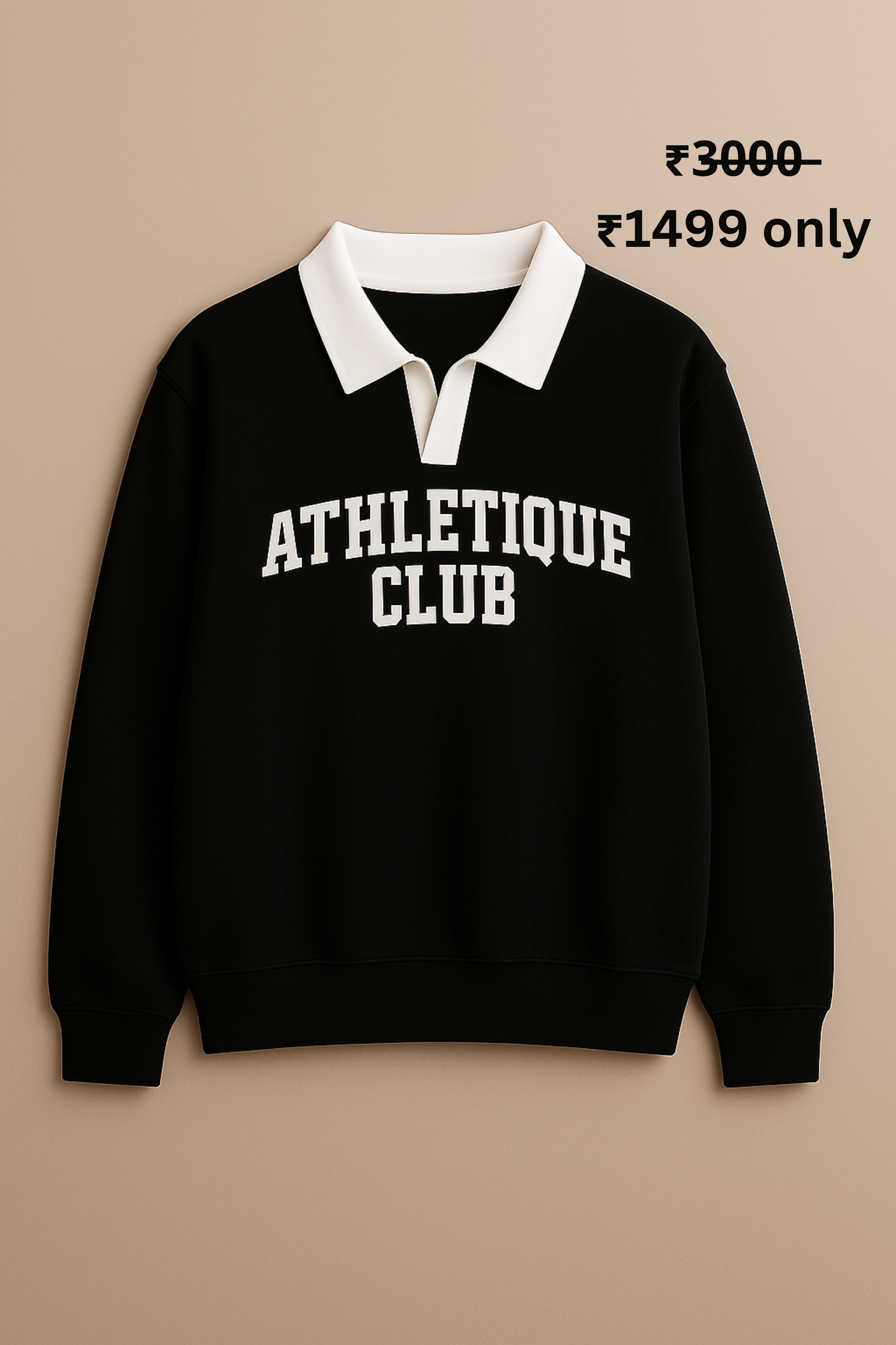 PREMIUM OVERSIZE ATHLETIQUE POLO SWEATSHIRT(BLACK)