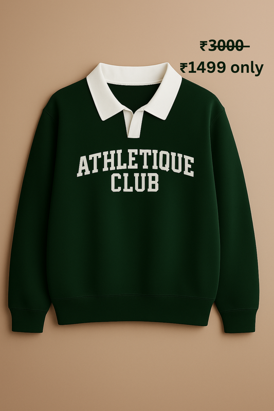 PREMIUM OVERSIZE ATHLETIQUE POLO SWEATSHIRT (BOTTLE GREEN)