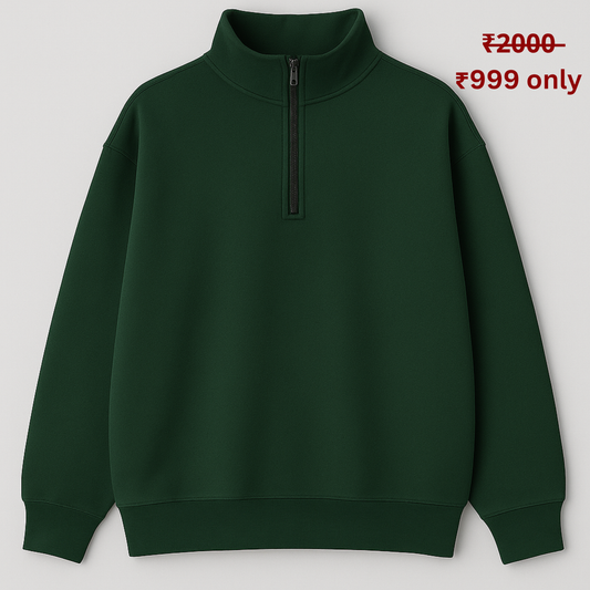 PREMIUM 380 GSM BOTTLE GREEN QUARTER ZIP