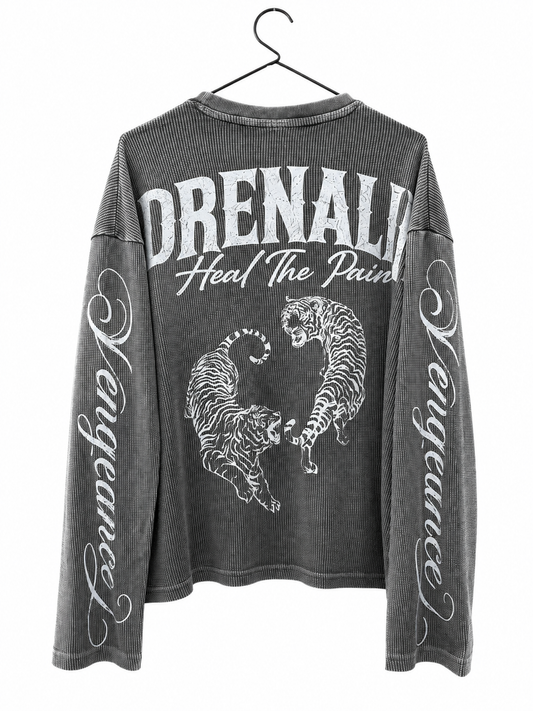 PREMIUM OVERSIZED WASHED LONG SLEEVE HENLEY T-SHIRT (BOXY FIT) GREY WASHED