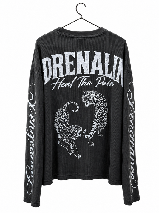 PREMIUM OVERSIZED WASHED LONG SLEEVE HENLEY T-SHIRT (BOXY FIT) BLACK WASHED