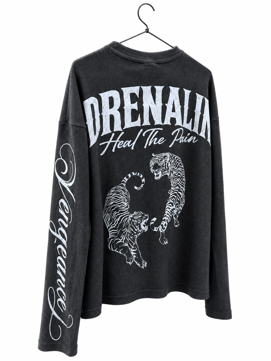 PREMIUM OVERSIZED WASHED LONG SLEEVE HENLEY T-SHIRT (BOXY FIT) BLACK WASHED