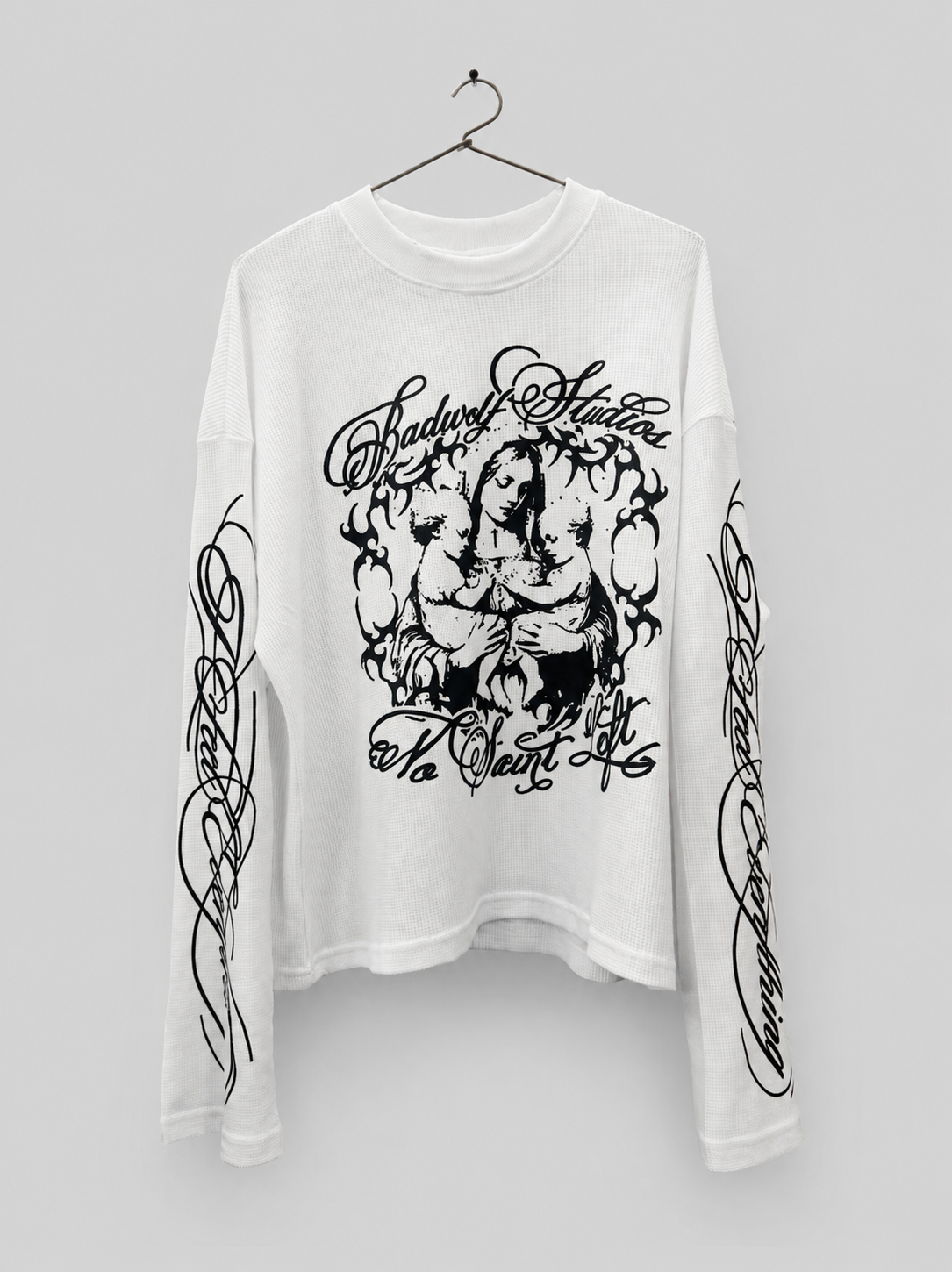 PREMIUM OVERSIZED LONG SLEEVE T-SHIRT BOXY FIT (WHITE) badwolf studio