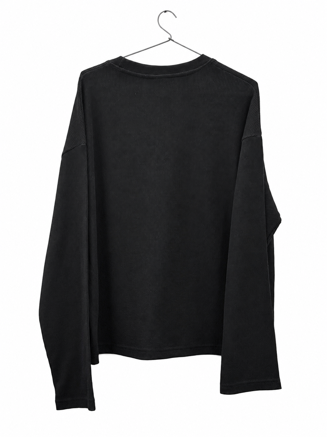 PREMIUM OVERSIZED HENLEY (BLACK) PLAIN WAFFLE LONG SLEEVE T-SHIRT