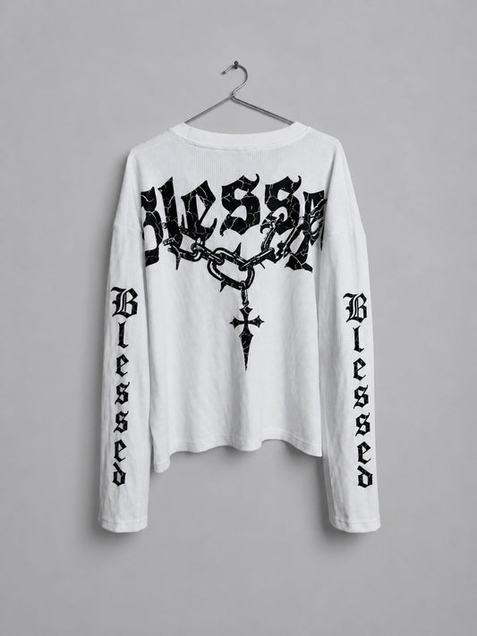 OVERSIZED LONG SLEEVE HENLEY T-SHIRT (BOXY FIT) WHITE