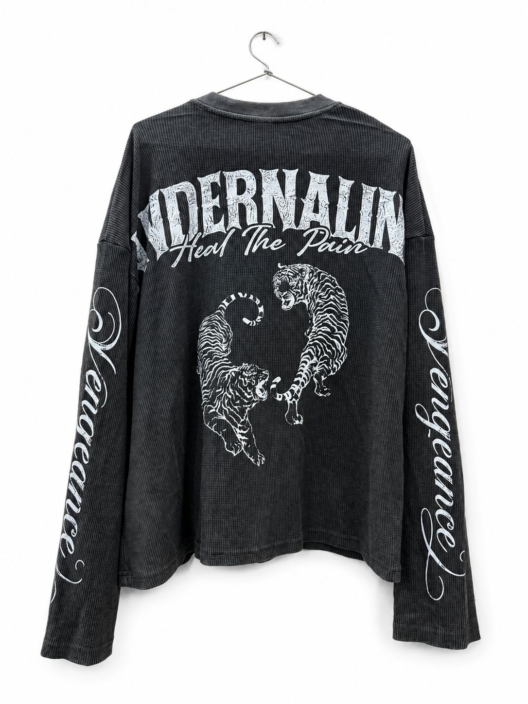PREMIUM OVERSIZED WASHED LONG SLEEVE HENLEY T-SHIRT (BOXY FIT) BLACK WASHED