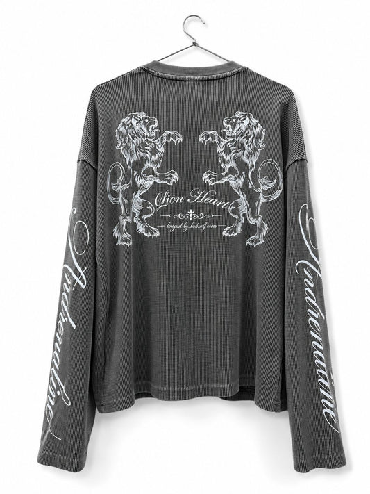 PREMIUM OVERSIZED WASHED HENLEY LONG SLEEVE T-SHIRT (BOXY FIT) GREY