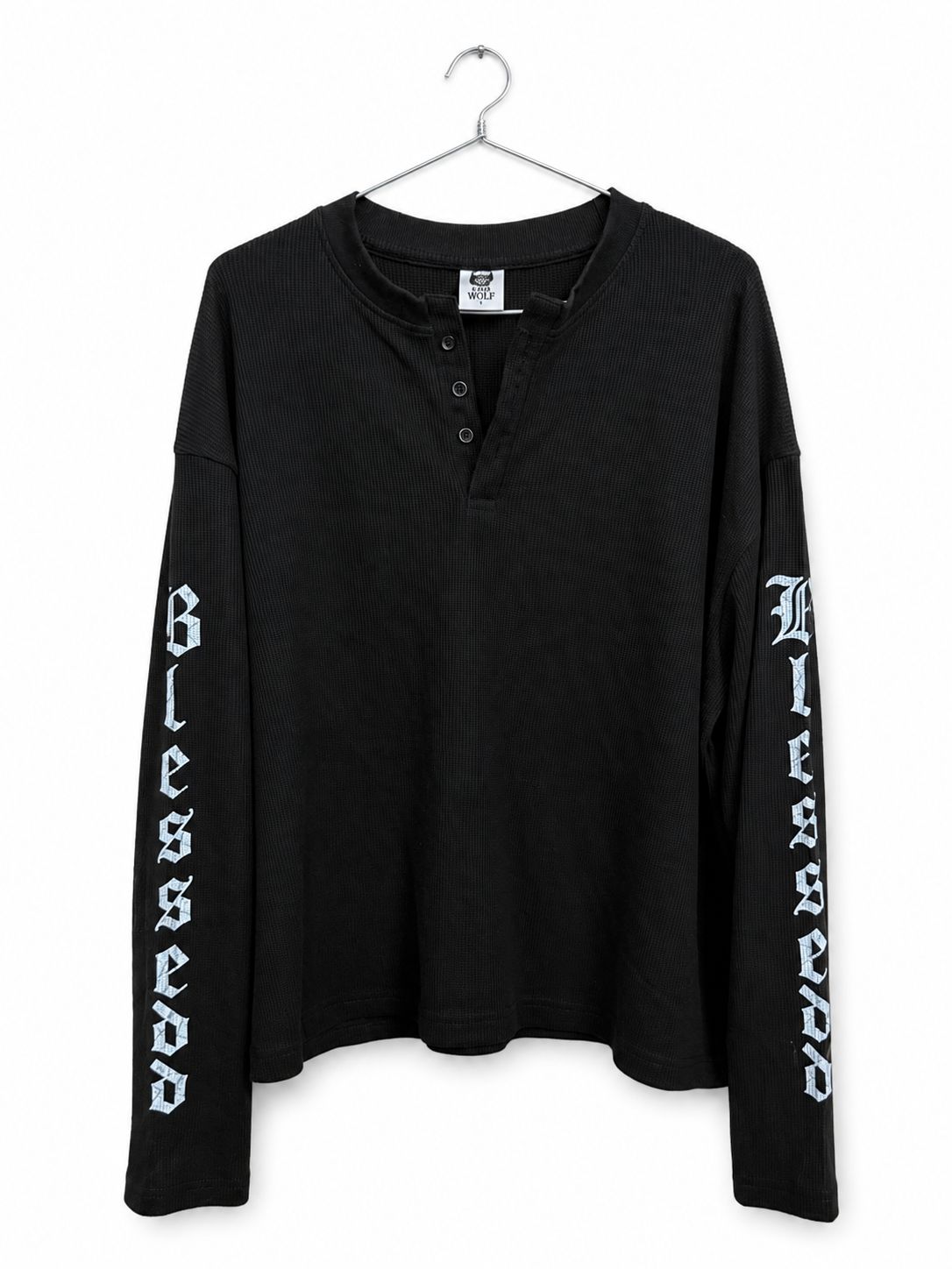 OVERSIZED LONG SLEEVE HENLEY T-SHIRT (BOXY FIT) BLACK