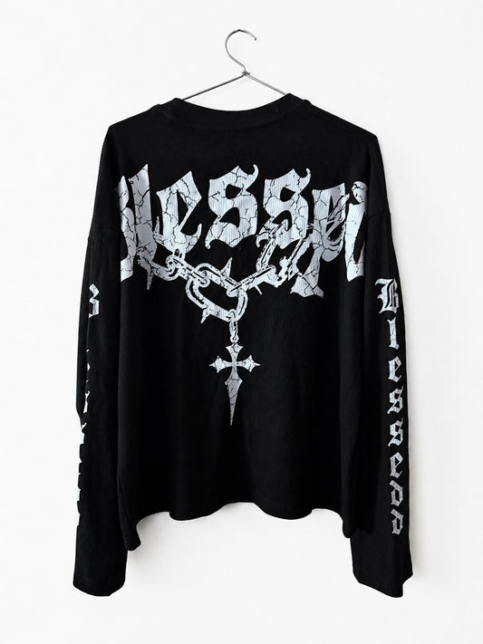 OVERSIZED LONG SLEEVE HENLEY T-SHIRT (BOXY FIT) BLACK
